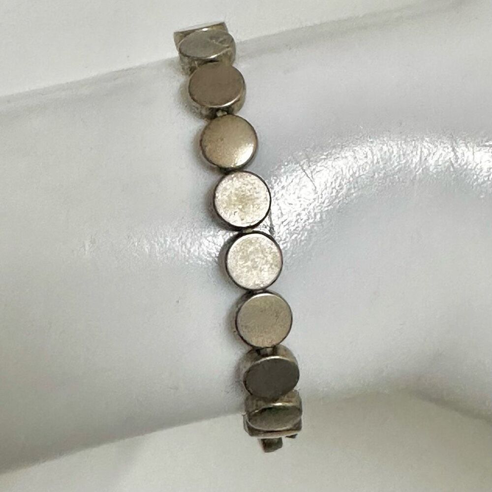 Silver gold tone round disc stretchy bracelet